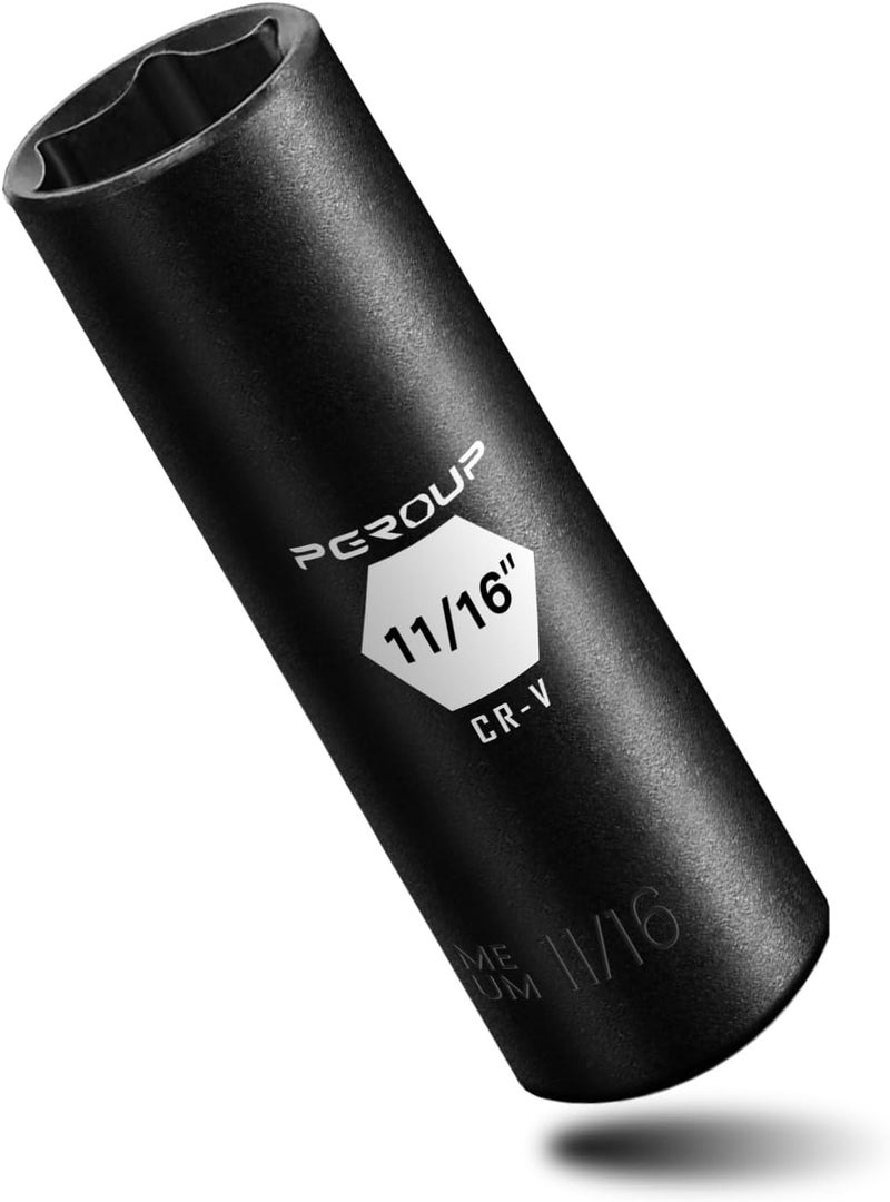 pgroup 3/8” Drive Deep Impact Socket, SAE(11/16 Inch socket), 6-Point, Cr-V Steel With Black Manganese Phosphate Coating - Image 1